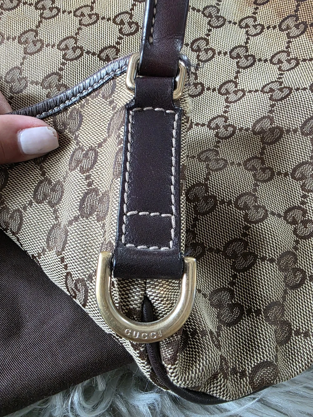 Gucci Brown Monogram Canvas Hobo with Gold Hardware